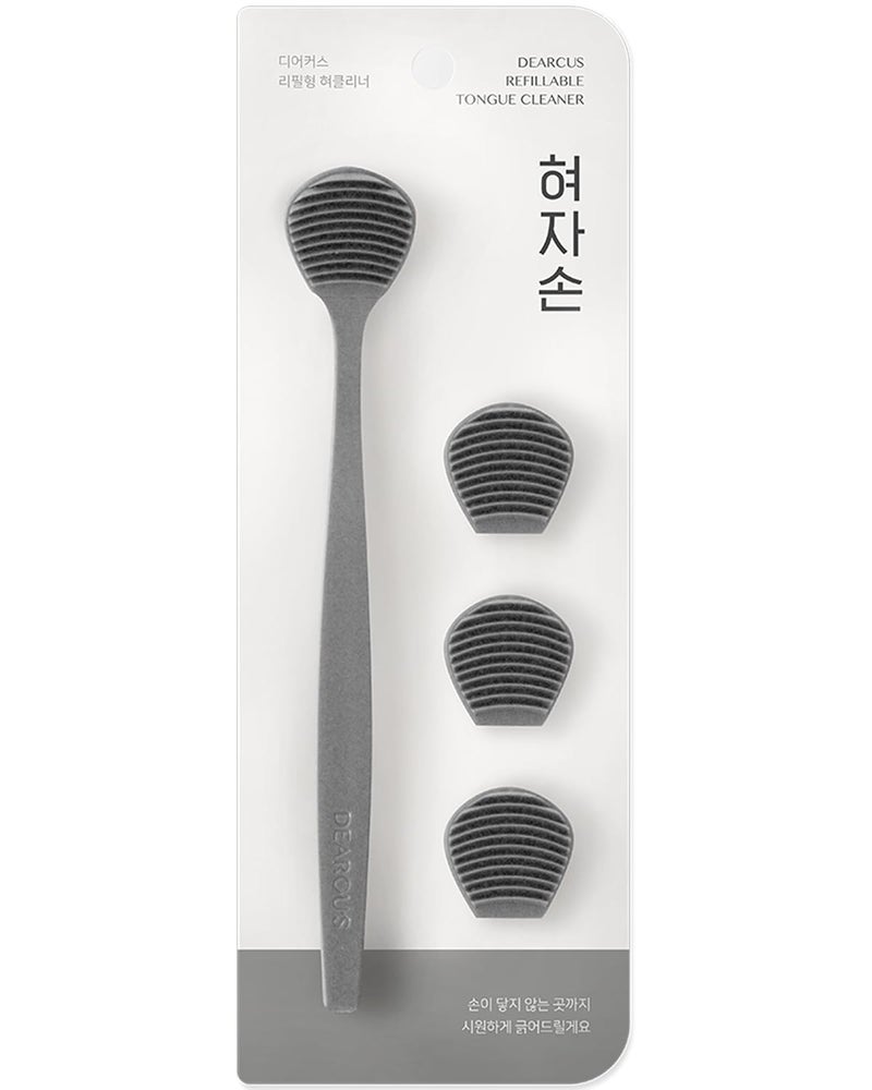 DEARCUS Store Korean Tongue Scraper with 3 Replaceable Heads - 100% BPA Free TPE Tongue Cleaner - Reduce Bad Breath & Without Hurt - Hygienic Scraper - Modern & Simple Design (Gray) - Image 1